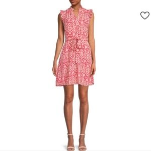 Vince Camuto Pink Floral Midi Dress With Tie Belt Sz 10